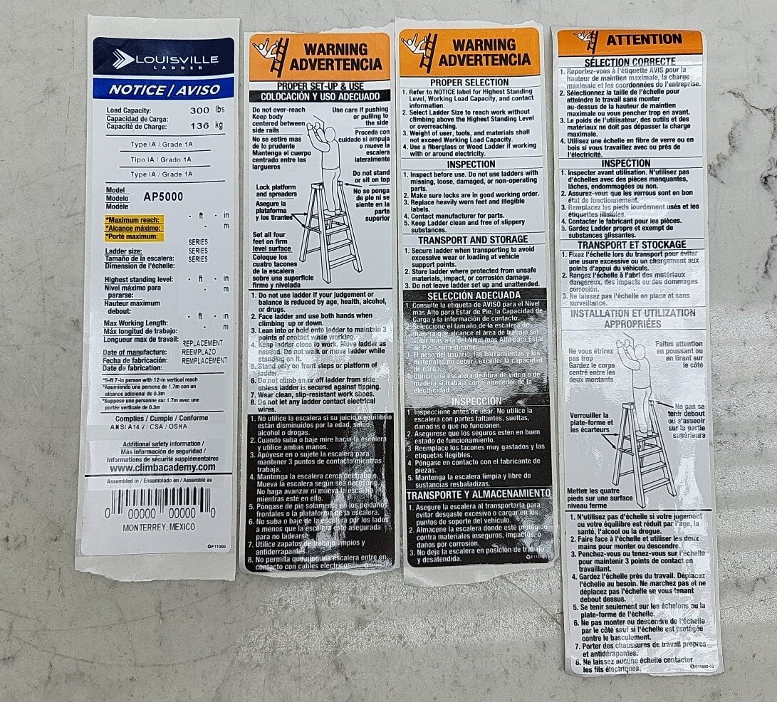 2 Pack Louisville Ladder Label Kit PK-AP5000 Lot of 2 Kits