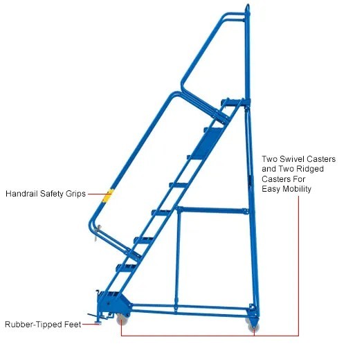 NEW 8 Step Narrow Steel Rolling Ladder, 16″W Perforated Step!!