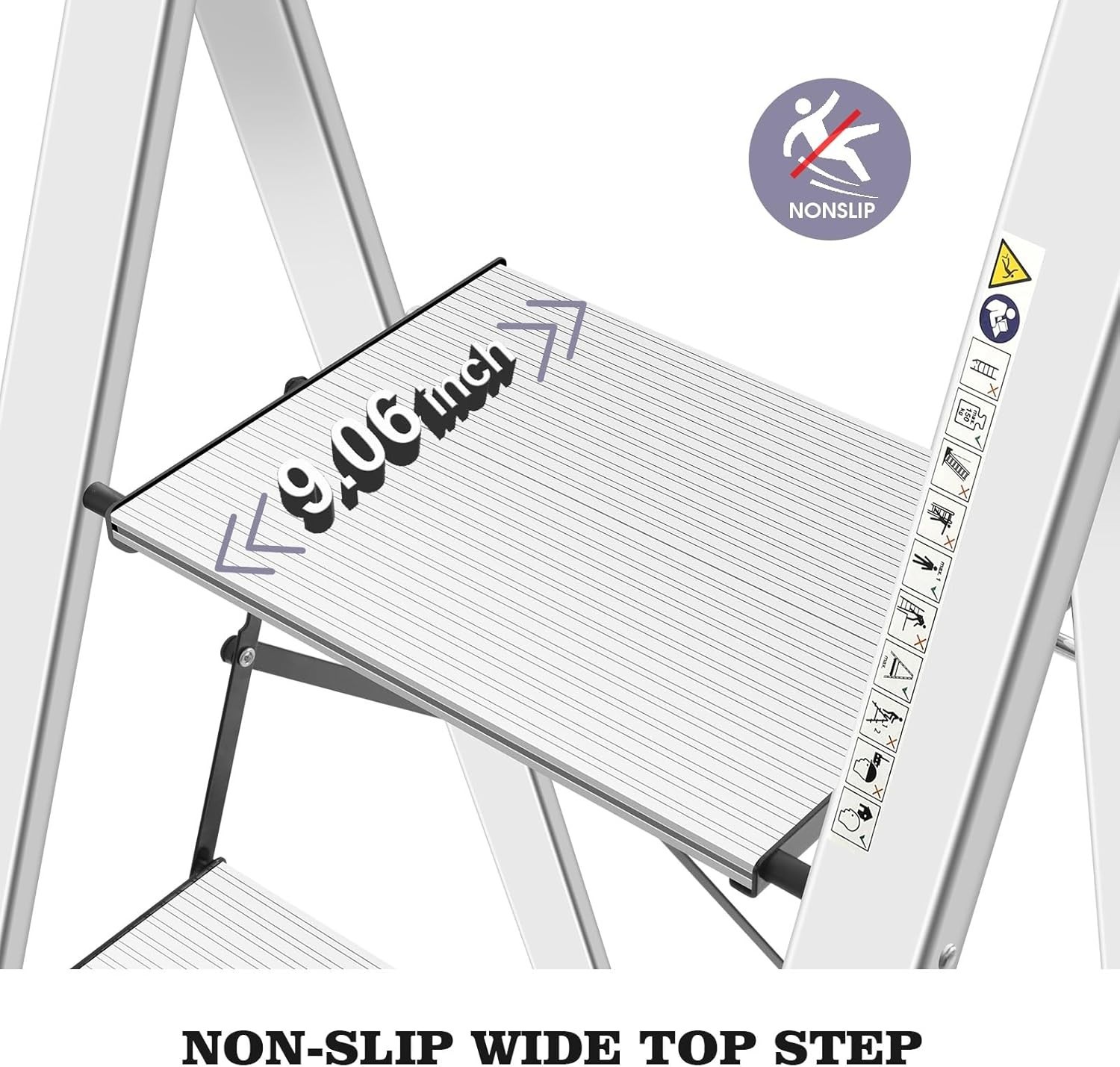 KINGRACK Aluminium 4 Step Ladder, Lightweight 4-step with Handrail, Silver