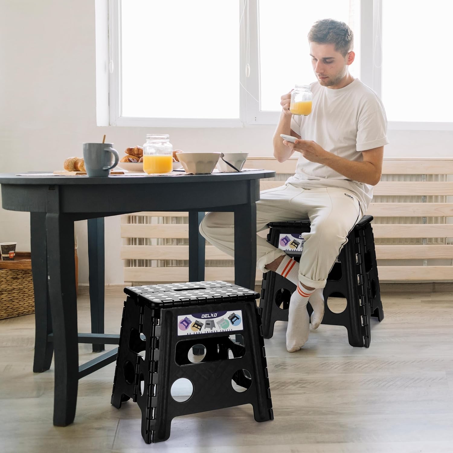 Delxo Folding Step Stool, 13 inch Non-Slip Foldable Stools Up to 300 LBS, Step