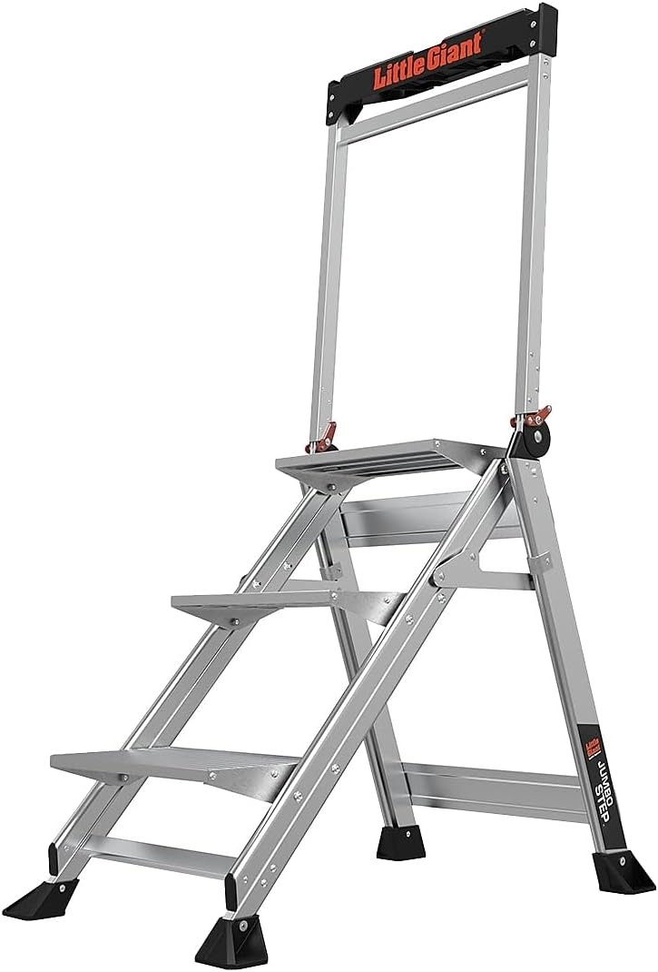 Ladders Jumbo Step Stool with Handrail,3-Step,Aluminum,8.7-Ft Reach Height