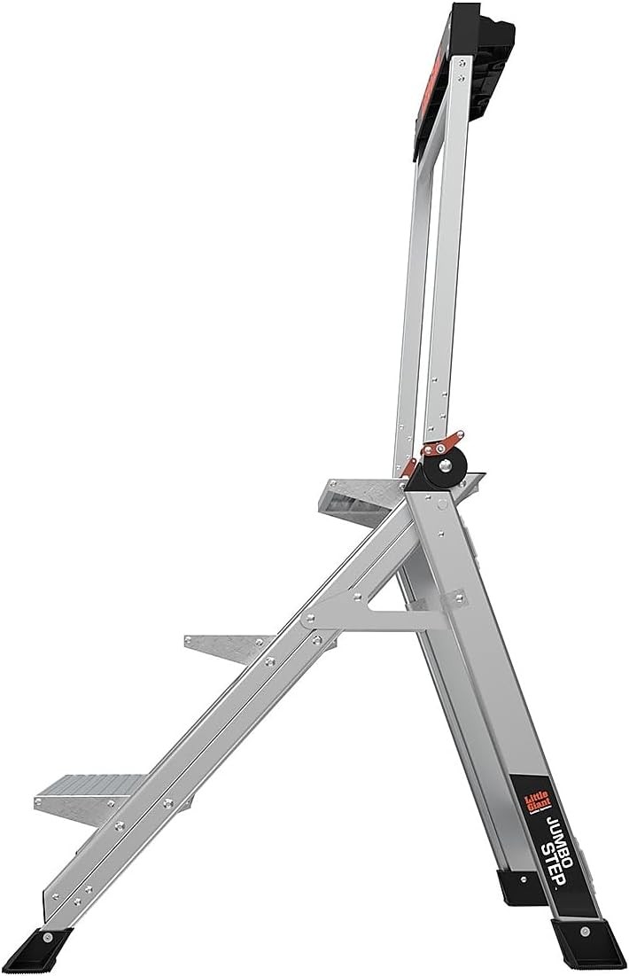 Ladders Jumbo Step Stool with Handrail,3-Step,Aluminum,8.7-Ft Reach Height