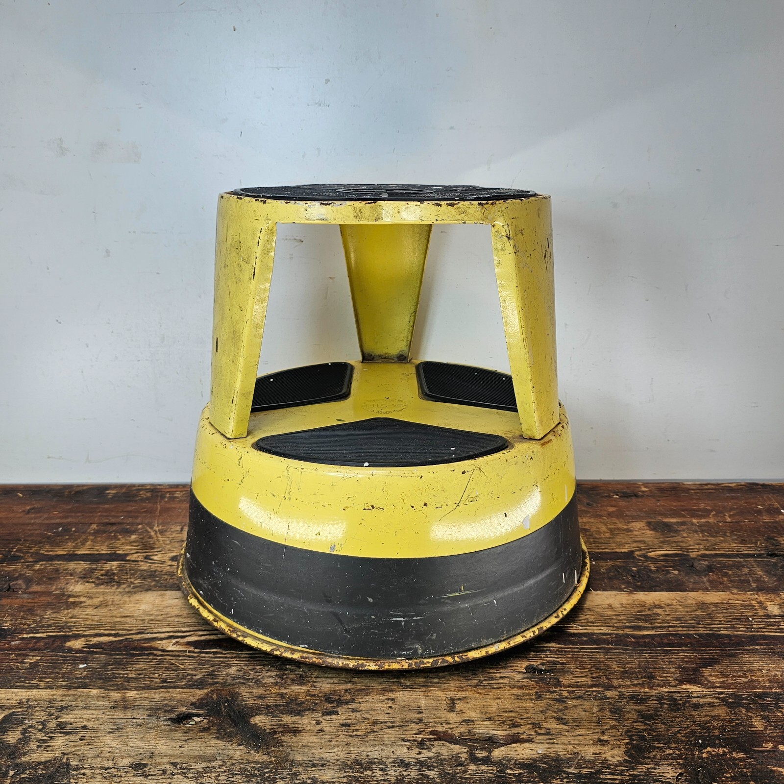 Vintage Rusty Cramer KIK-STEP Industrial Rolling Step Stool Cream Yellow