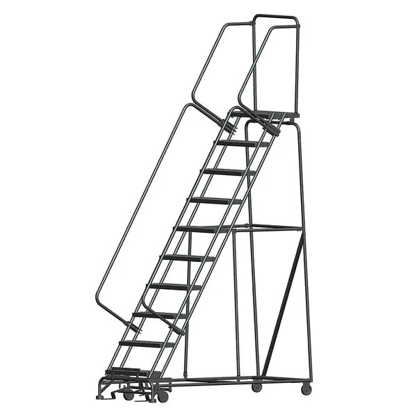 NEW! Ballymore 133in H Steel Rolling Ladder-10 Step Serrated-450lb Load Cap!!