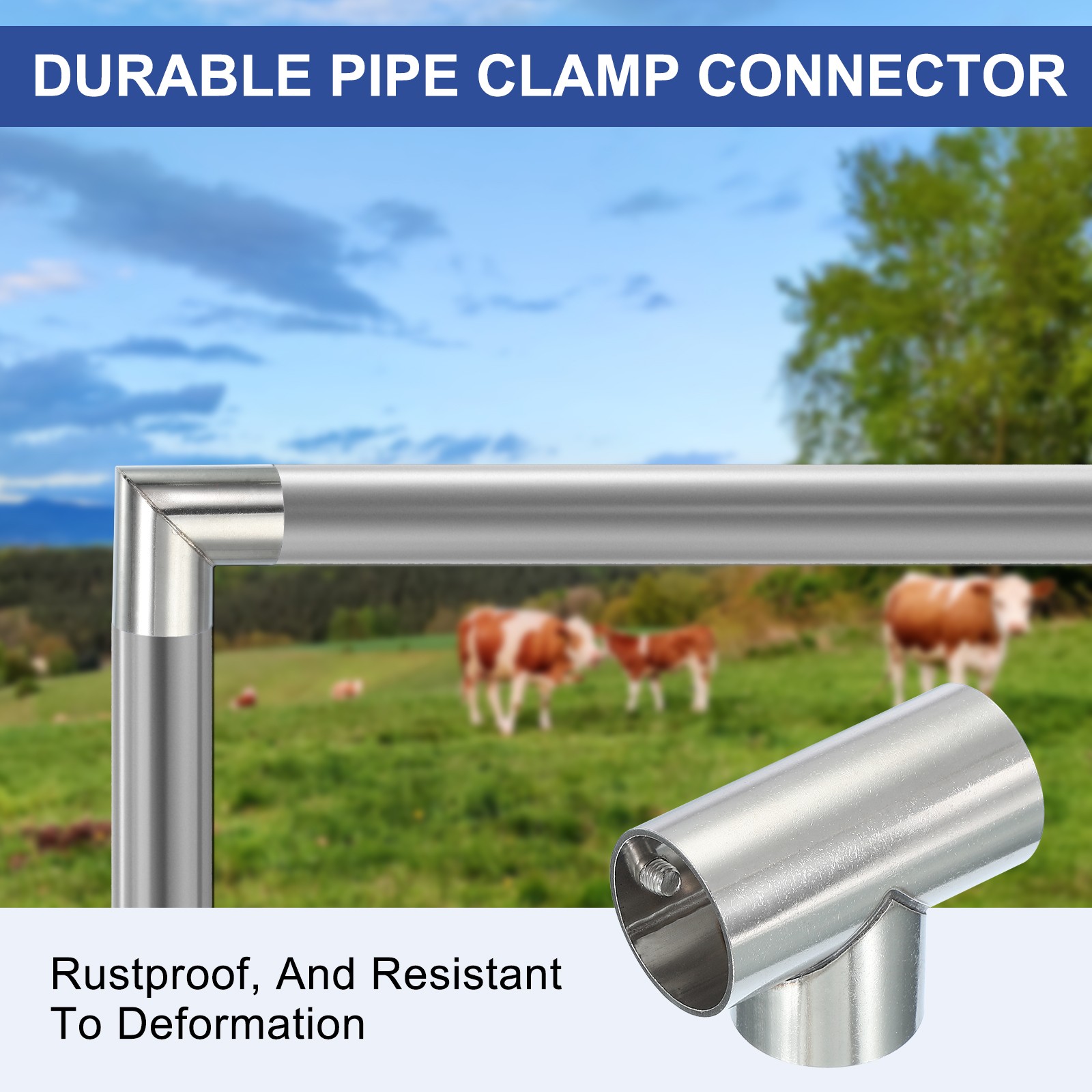 2Pcs 1″ 3 Way Pipe Clamp Connector T Shape Chain Fence Clamps Silver