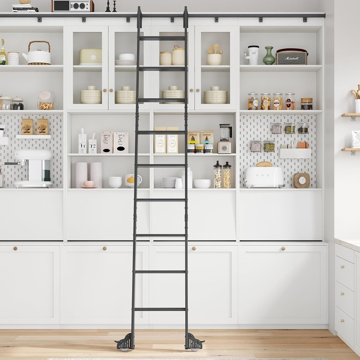 10FT Aluminum Rolling Library Ladder with 12FT Sliding Track Kit