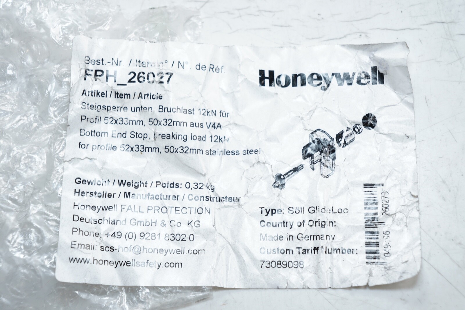 New Genuine OEM Honeywell FPH_26027 Söll GlideLoc Bottom End Stop Ships FREE