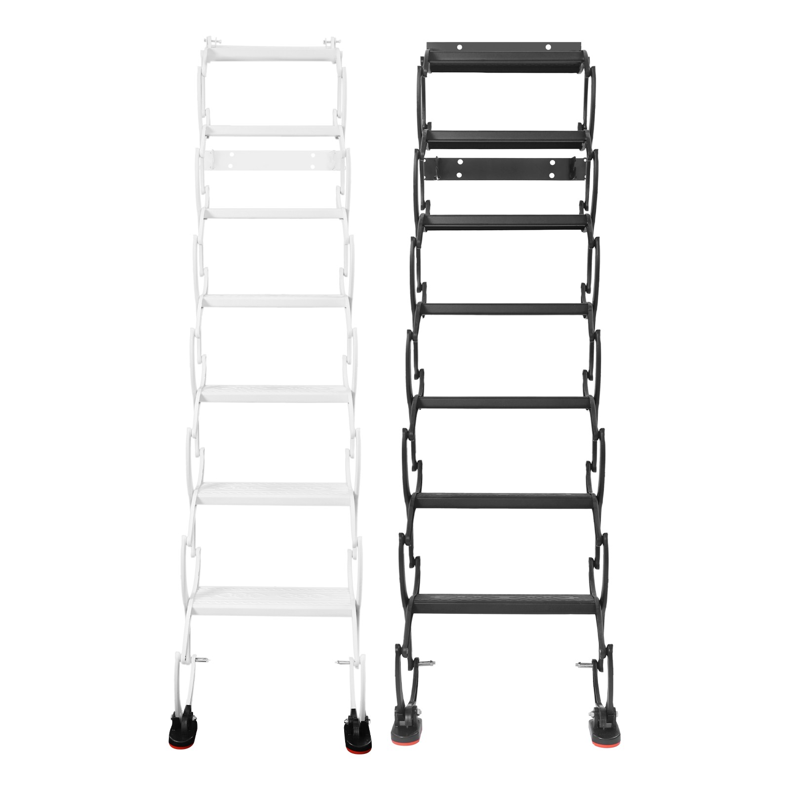 Retractable Folding Stair 7-Steps Wall Mounted Folding Ladder Black/White NEW