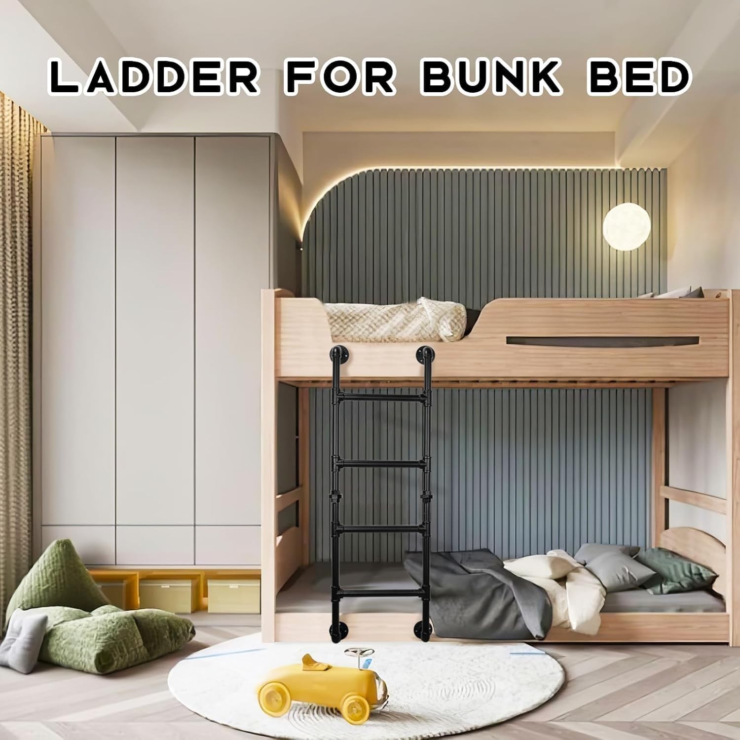 3-Rung Bunk Bed Ladder, 3.3×1.5FT Wall Mount Basement 3.3FT/100cm, Black