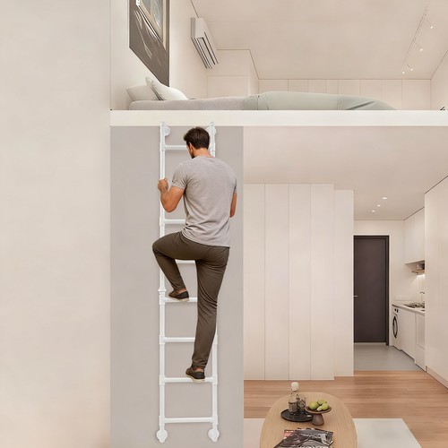 8-Step Ladder Bunk Bed Attic Ladder High Loft Attic Step Ladders Wall-mounted