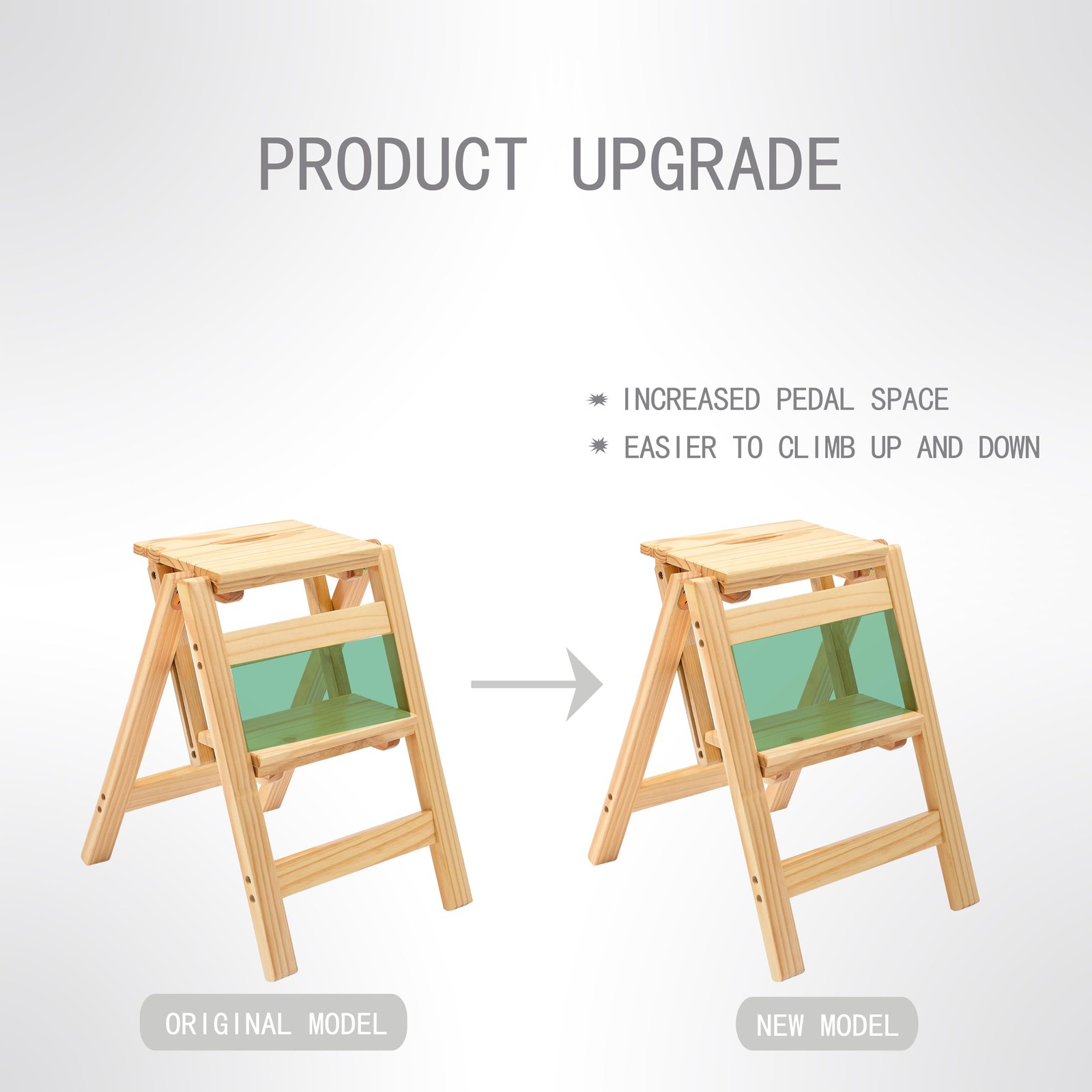 2 Step Folding Stool, Wooden Collapsible Closet 2STEP, 2 Tier-natural