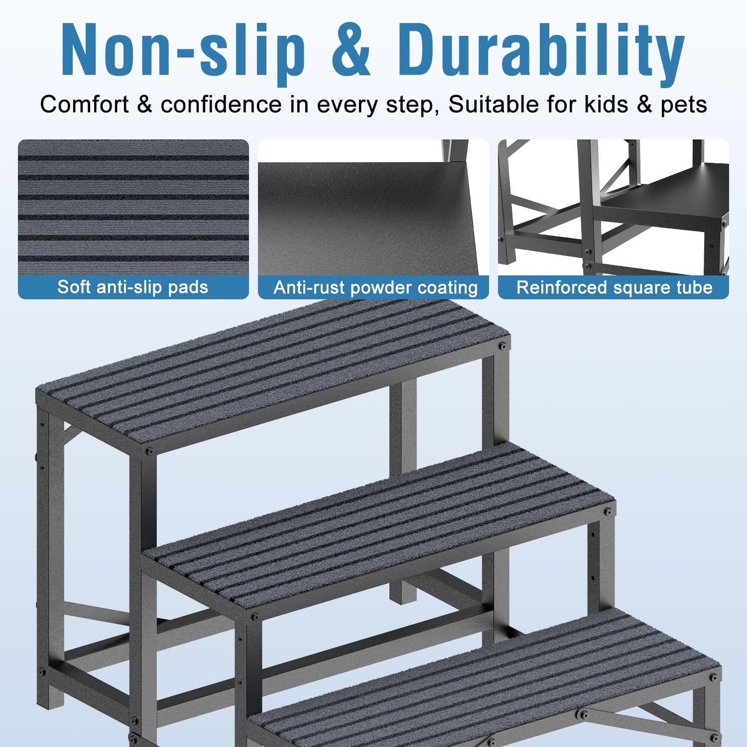 RV Steps with Handrail 3 Steps for Camper Trailer Mobile Home 660lbs Capacity