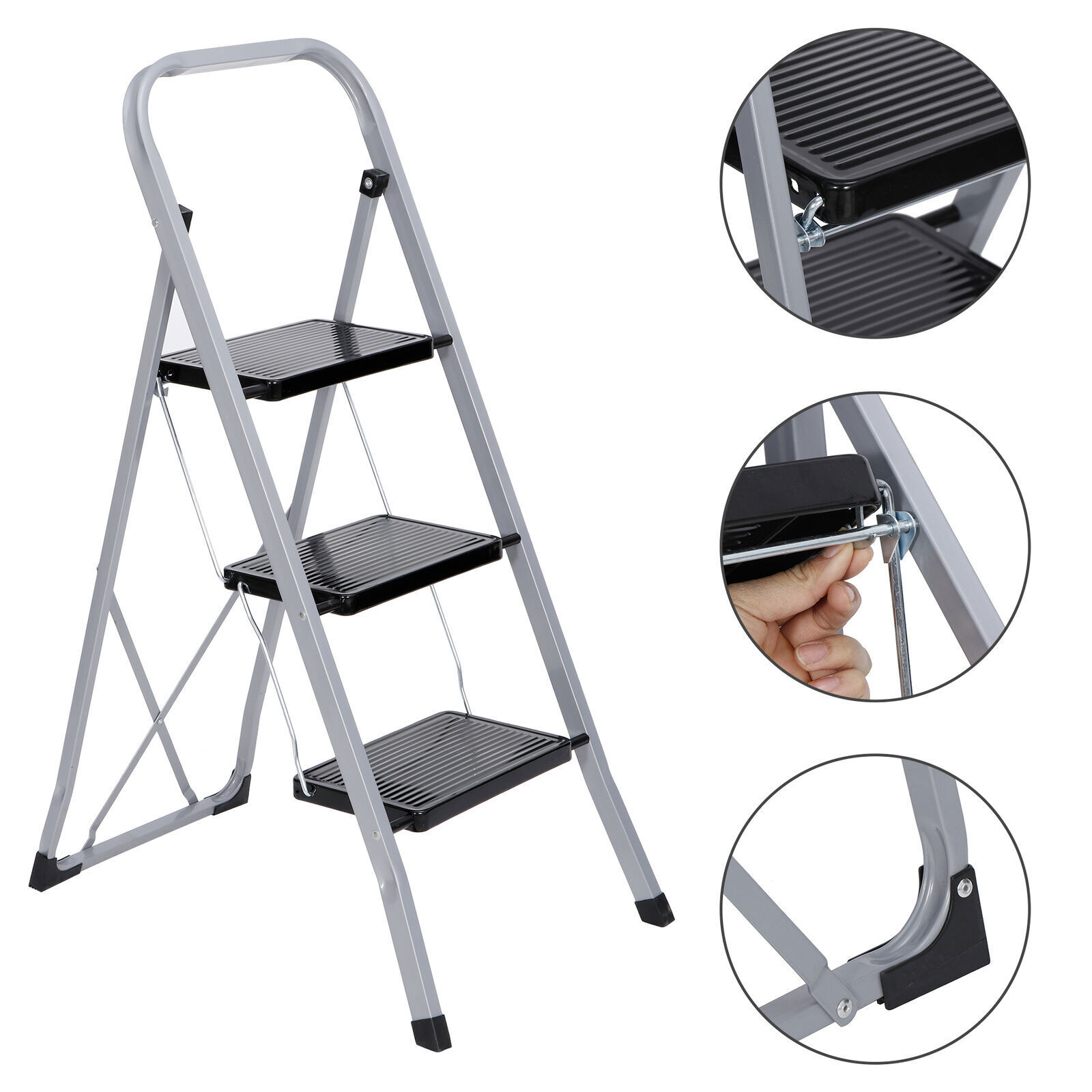 2/3/4 Step Ladder w/Anti-Slip Pedal Convenient Handgrip for Home Daily Use