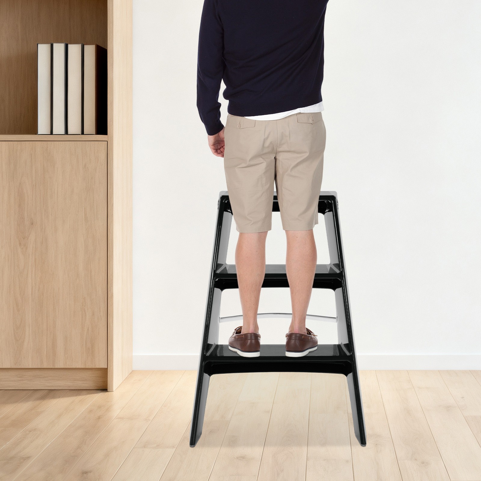 Folding 3-step Iron Stool For Adults Portable A-shape Anti-slip Step Ladder