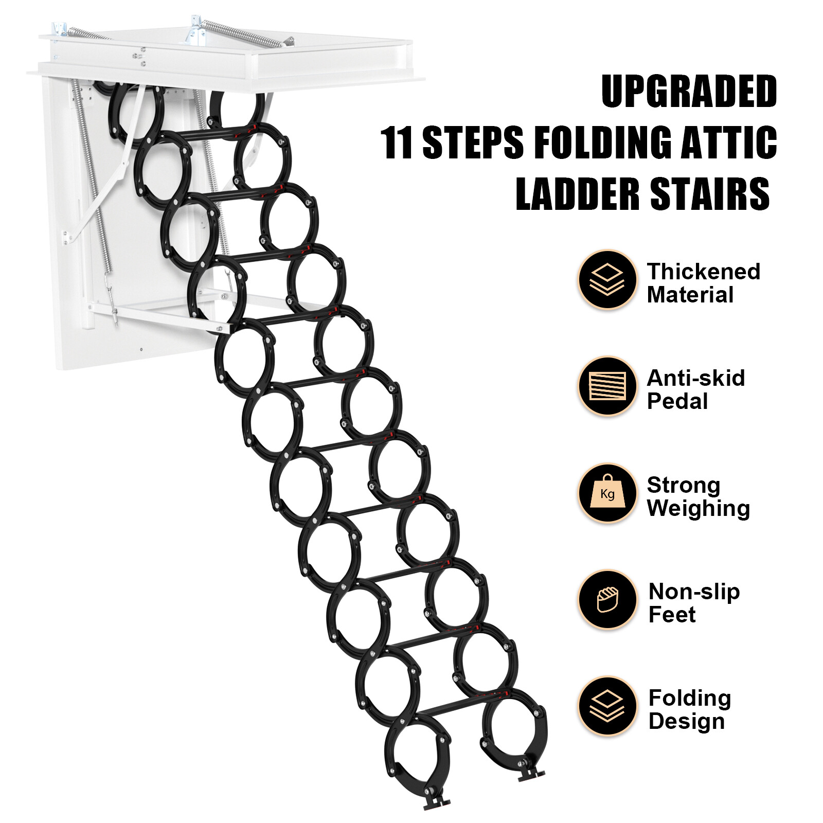 Upgraded 11 Steps 3m Loft Wall Folding Pulldown Attic Ceiling Ladder 39.4*27.6″
