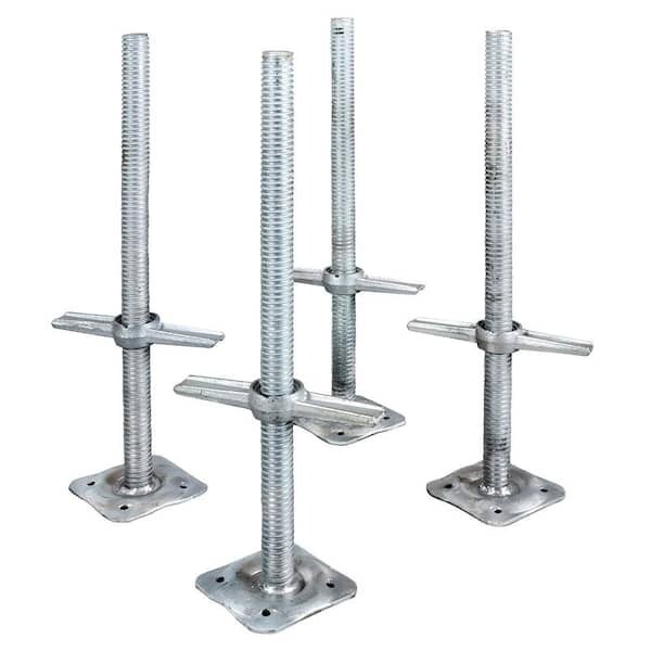 24 in. Adjustable Scaffold Leveling Jack – Galvanized Steel, Heavy Duty (4-Pack)