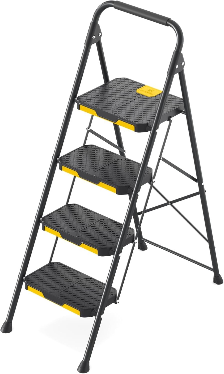 4 Step Ladder, Sturdy Steel Step Stool with Safe-Lock Design,Handrail, Anti-Slip