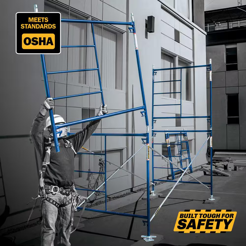 MetalTech Saferstack 1-Story Scaffold Frame Set 5x7x5ft Galvanized Steel Braces