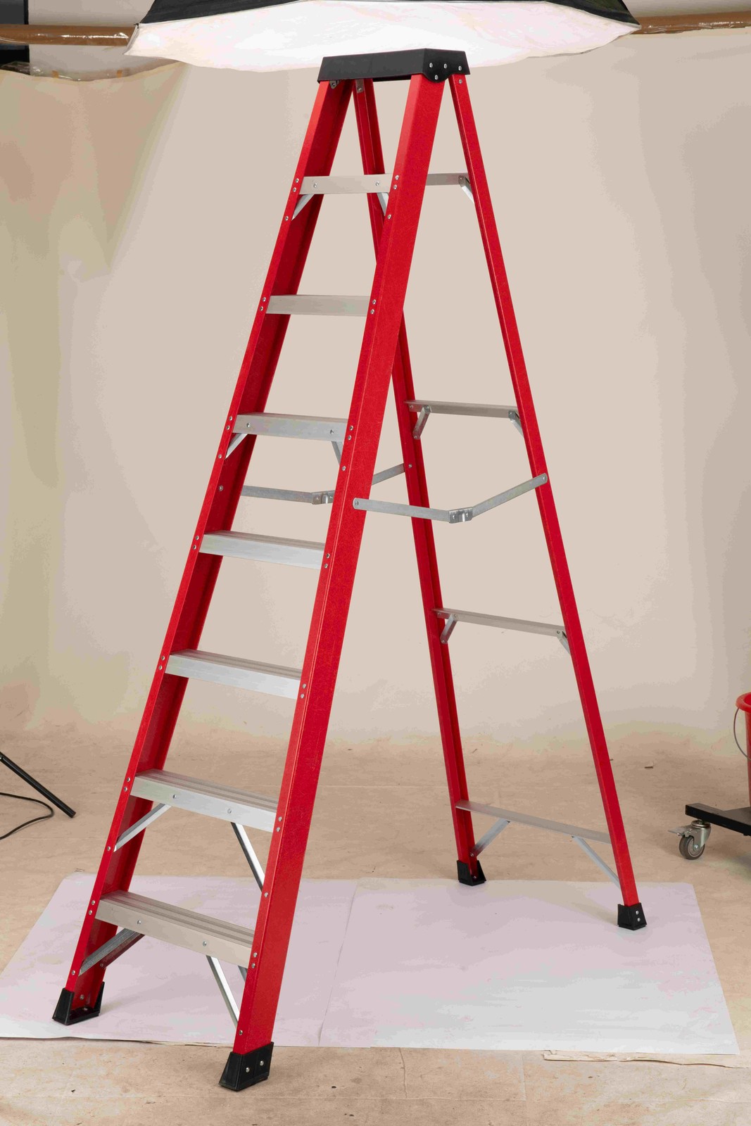 Red 7 Steps Fiberglass Ladder 330LBS Load Tool Tray for Home & Job