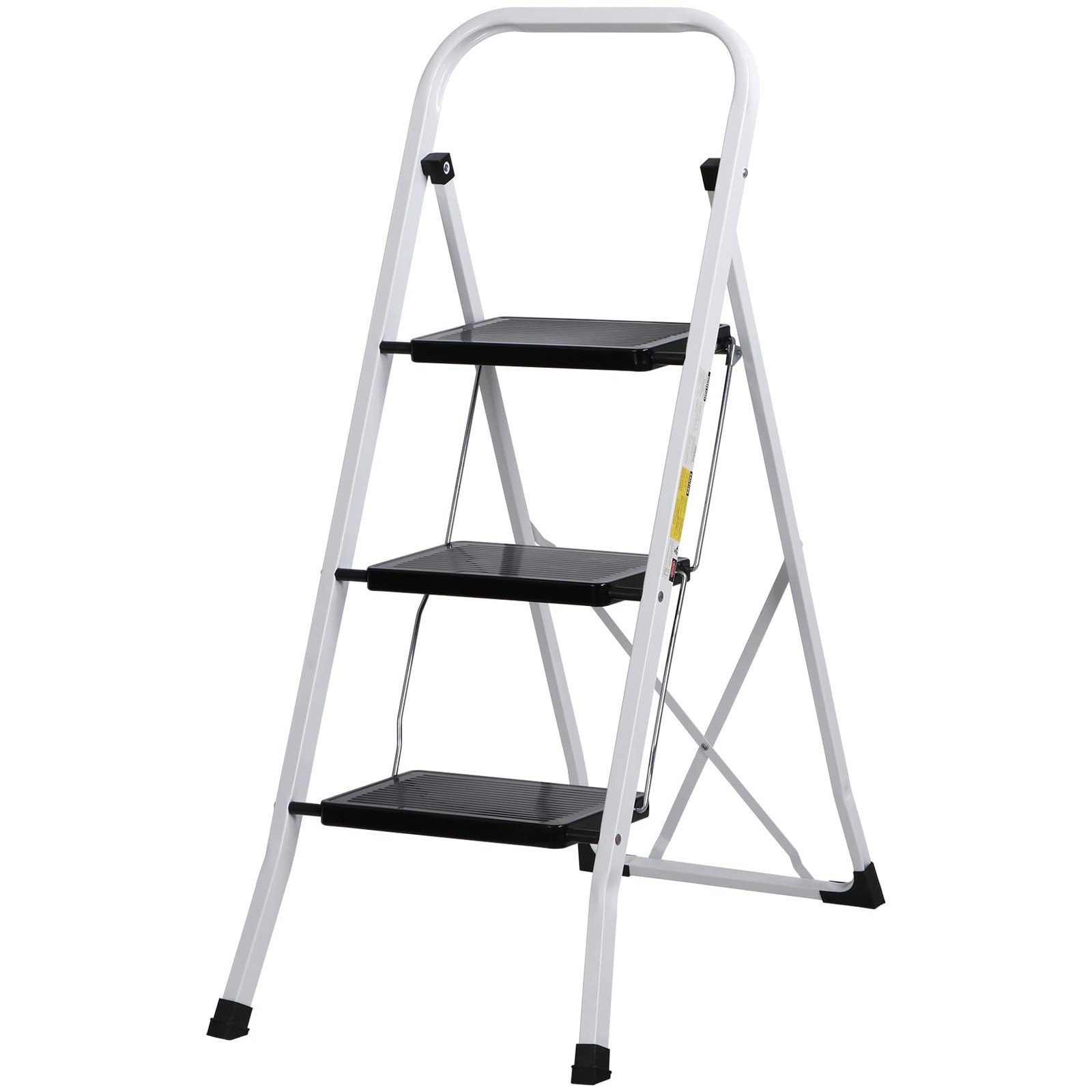 ZENY 3 Step Ladder Folding Stool with Wide 3 step ladder, White