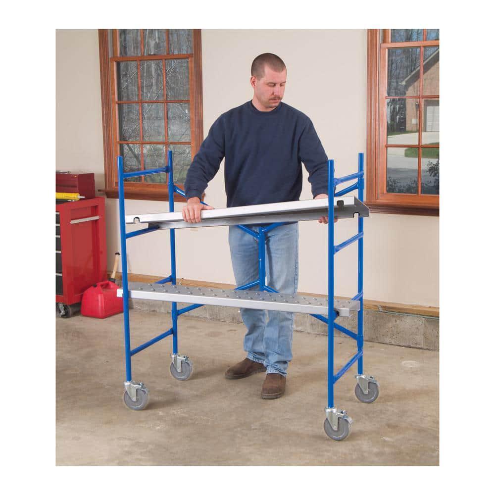 Portable Rolling Scaffold 4.1 ft H x 3.8 ft W 500 lb Load 2 Platforms Lock Wheel