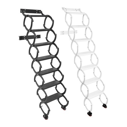 Retractable Folding Stair 7-Steps Wall Mounted Folding Ladder Black/White NEW