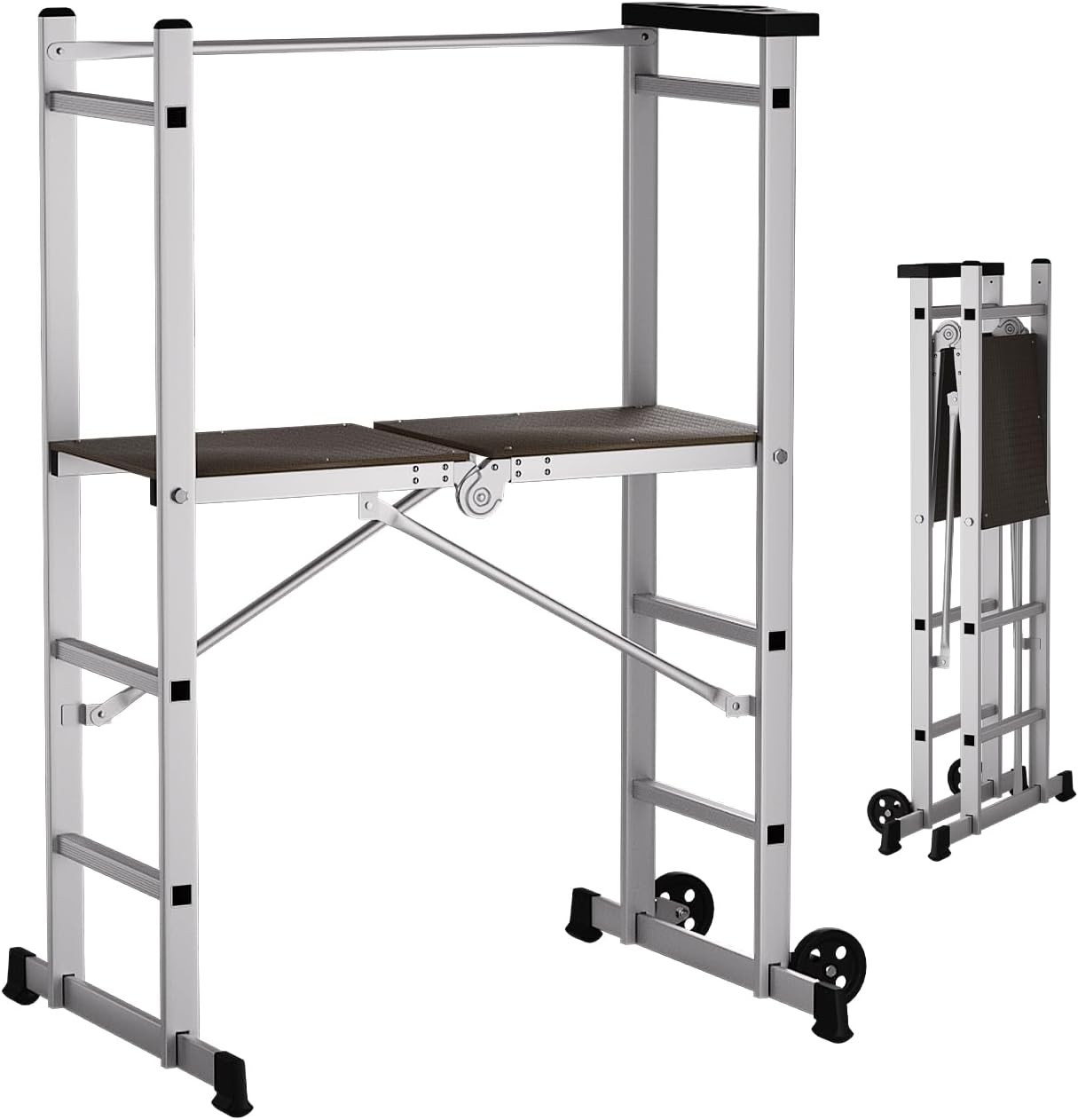 5′ Foldable Aluminum Scaffolding, Portable Scaffolding Ladder, Rolling Scaffoldi