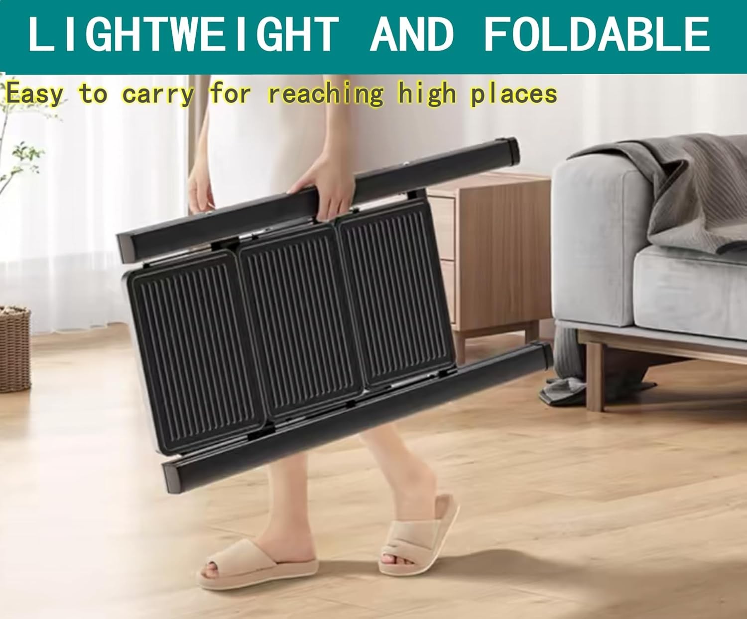 4 Step Folding Portable Ladder with Anti-Slip Wide Pedal 4-Step, Black
