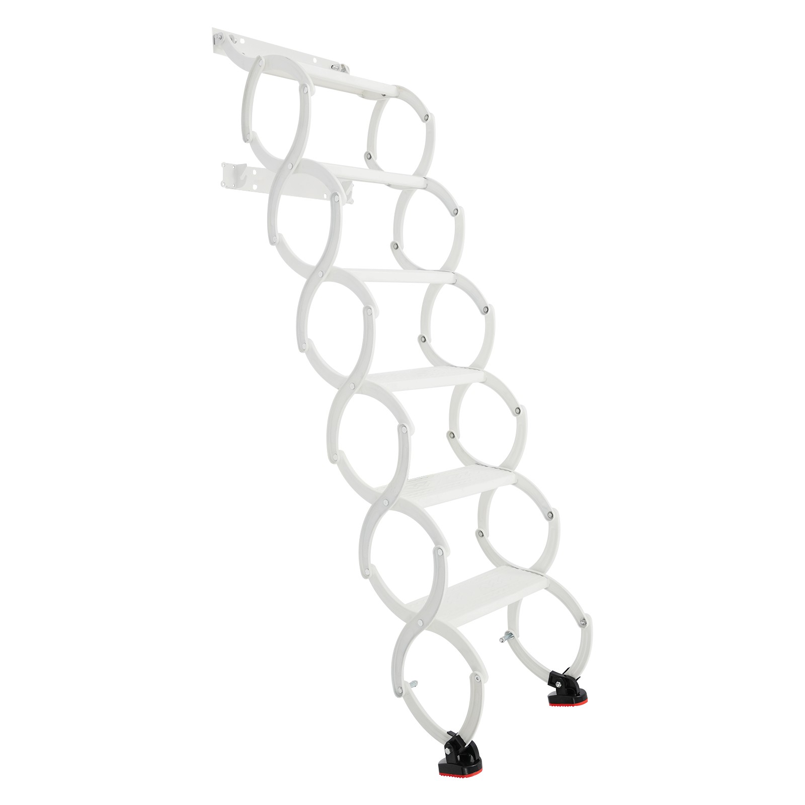 Wall Mounted Folding Ladder,White Step Ladders,6-Steps Retractable Folding Stair