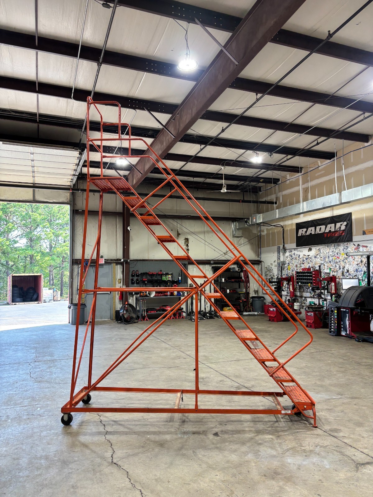 Rolling Warehouse Ladder Steel Platform Cart with Handrails & Wheels