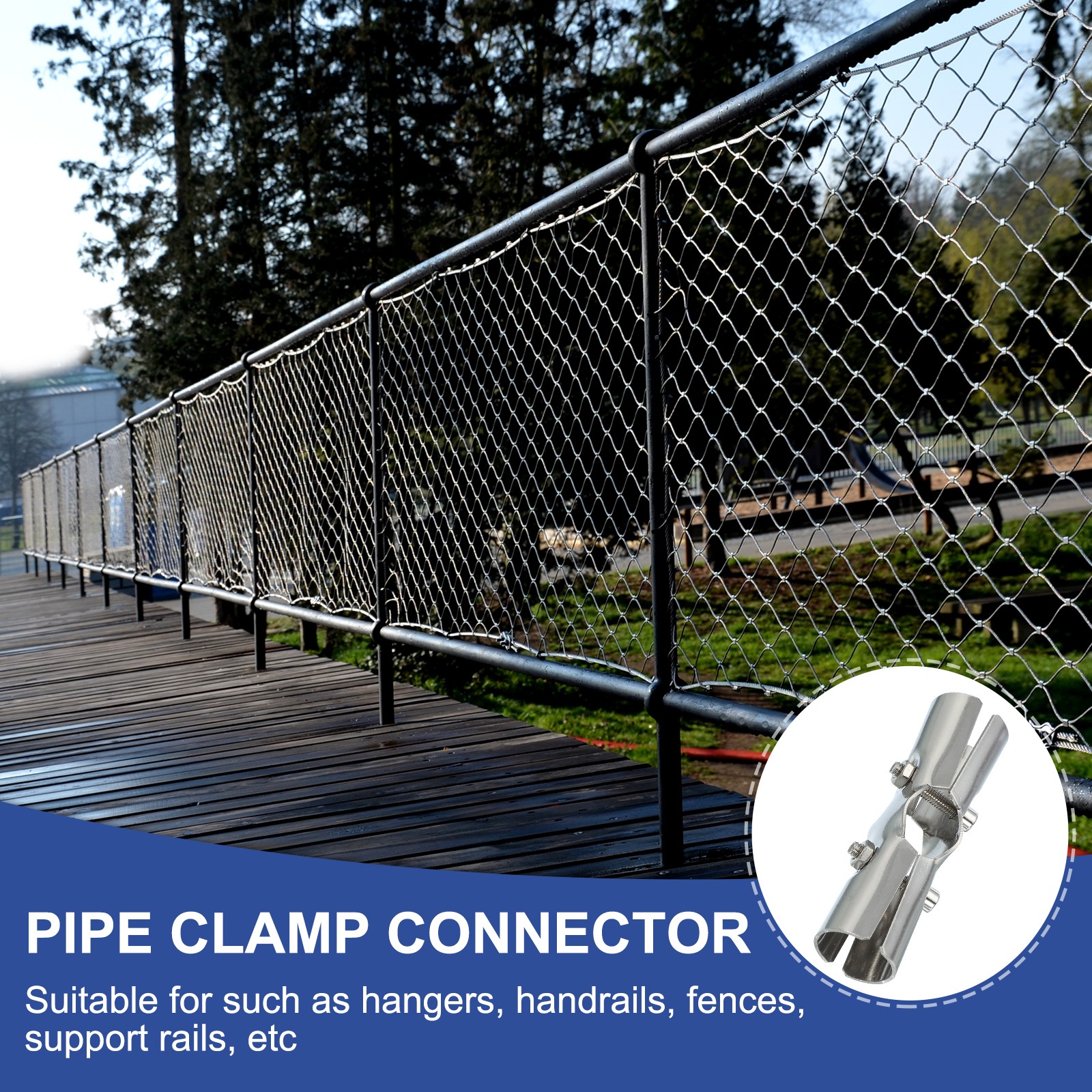 For 1″ 3 Way Pipe Connector, 2 Chain Clamps Fence, Silver