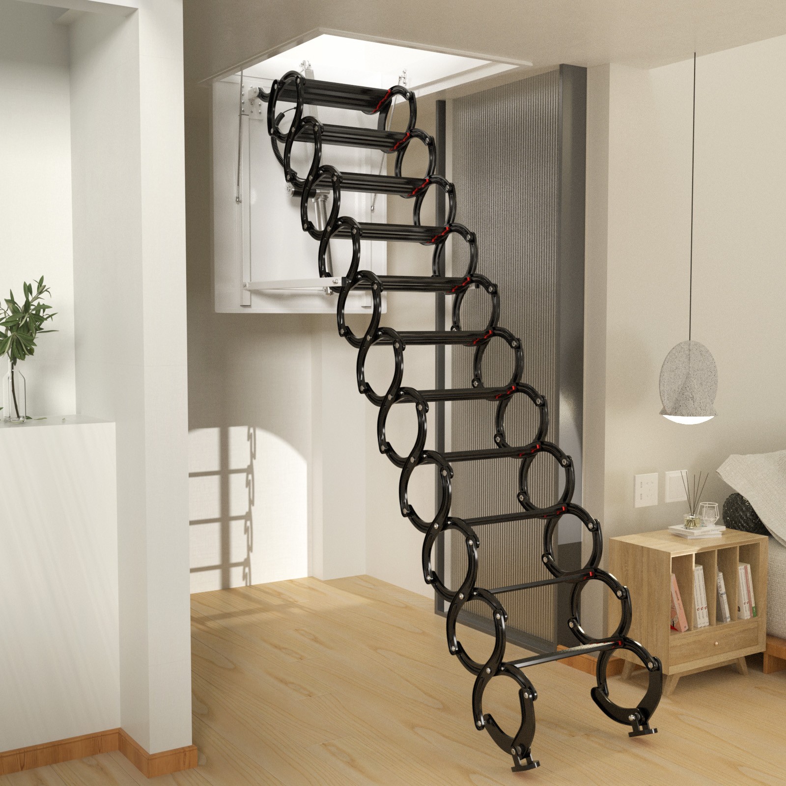11 Steps 3m Electirc Attic Ladder Aluminum Folding With Remote Loft 31.5*35.4″