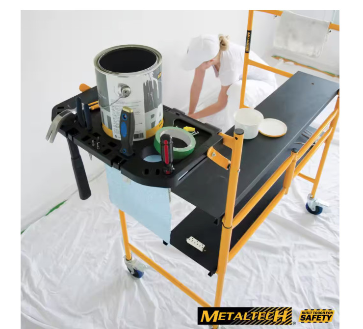 MetalTech Jobsite Series Baker Mini Scaffold Platform with Wheels Tool Shelf